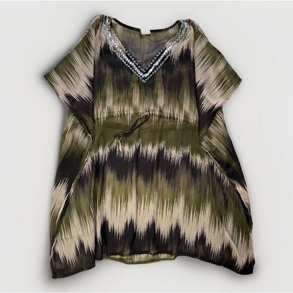 SITA Sheer Suit Cover Up OS Rhinestone Fairy Grunge Whimsigoth Ikat Green Swim - Picture 1 of 11